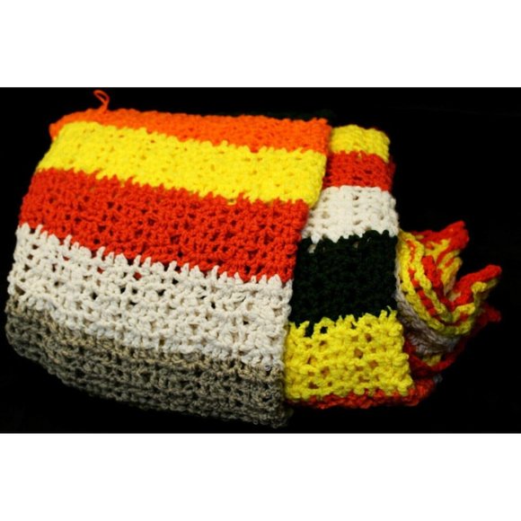 Hand Crochet Horizontal Striped Multicolor Queen Size Blanket Throw Afghan Yello - Picture 8 of 8